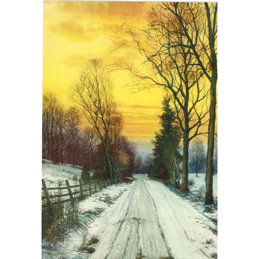 Vintage Calendar Print Sunset Snowy Road 6x8